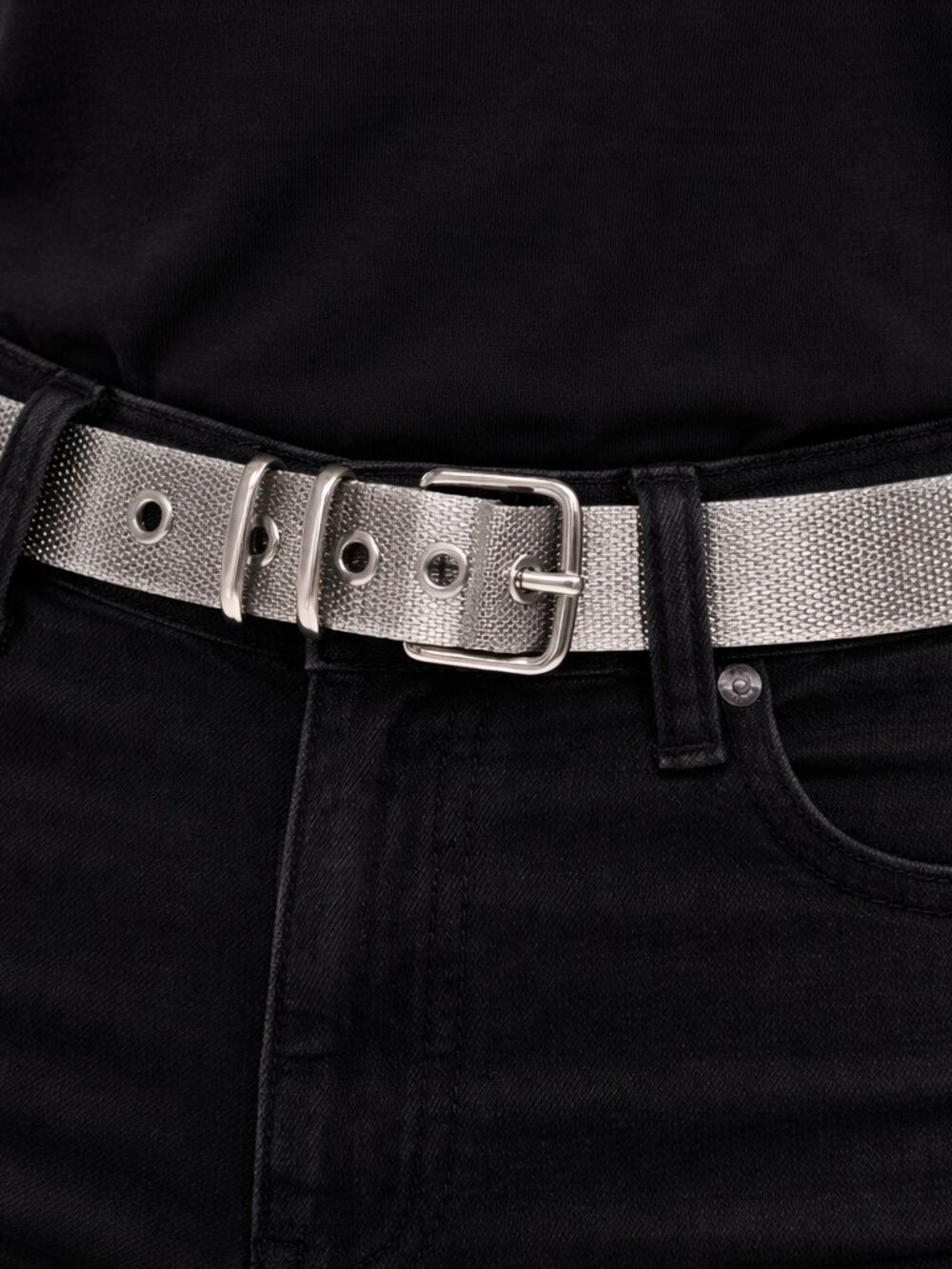 Silver Metallic Textured Mesh Women's Belt